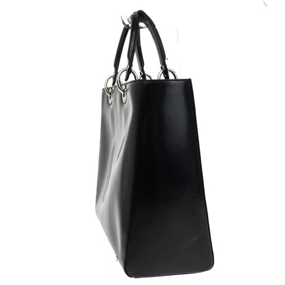 CHRISTIAN DIOR Lady Tote Hand Bag Patent Leather Black Silver Italy 12SH744 - Picture 4 of 16